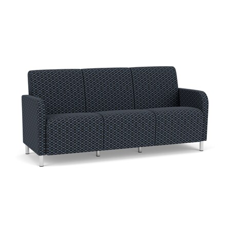 Lesro Siena Lounge Reception 3 Seat Tandem Seating No Center Arms, Brushed Steel, RS Night Sky Upholstery SN3101